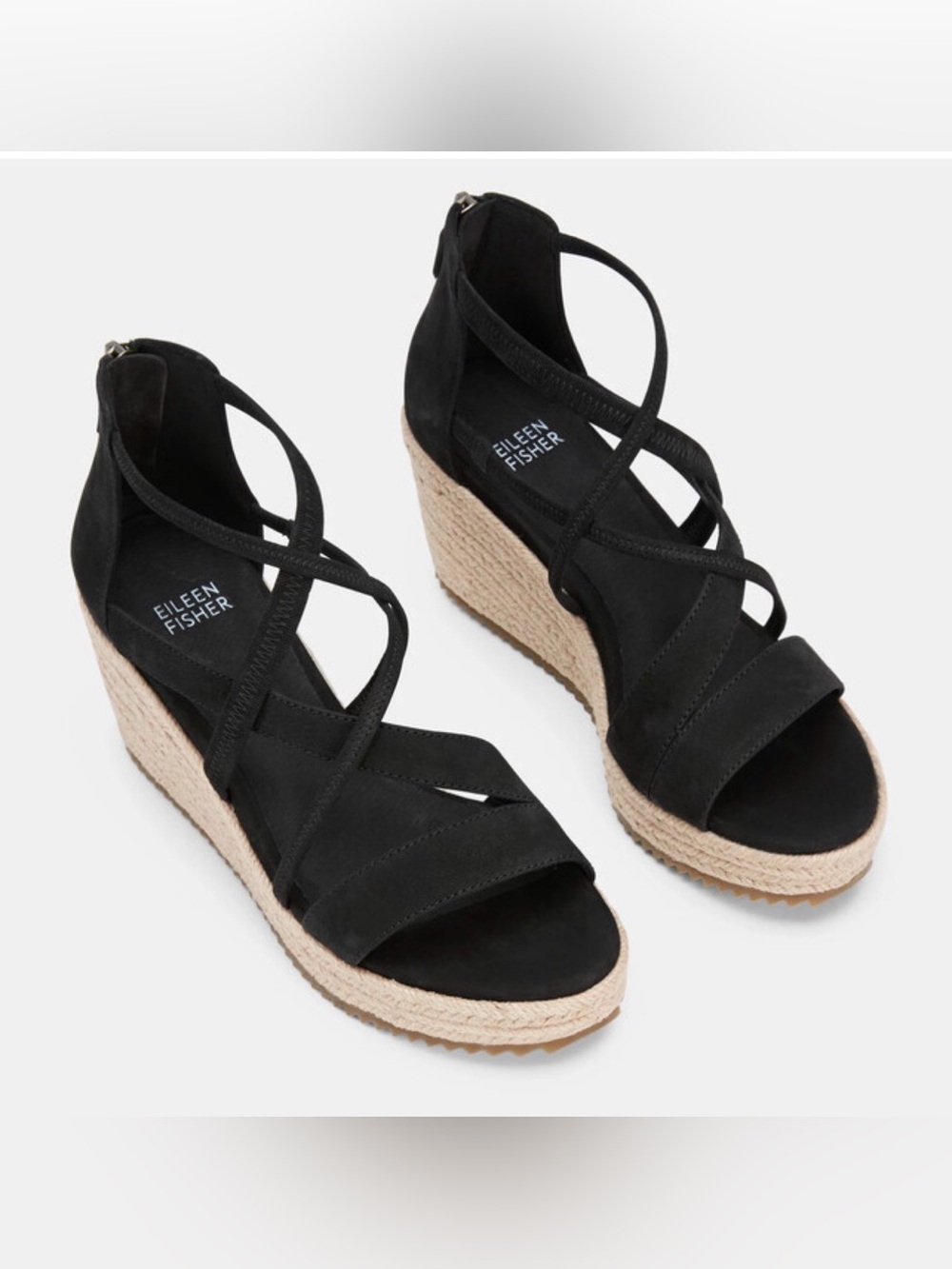 NEW Eileen Fisher Sandals Wanda 8.5 Black Nubuck Wedge Espadrille Minimalist